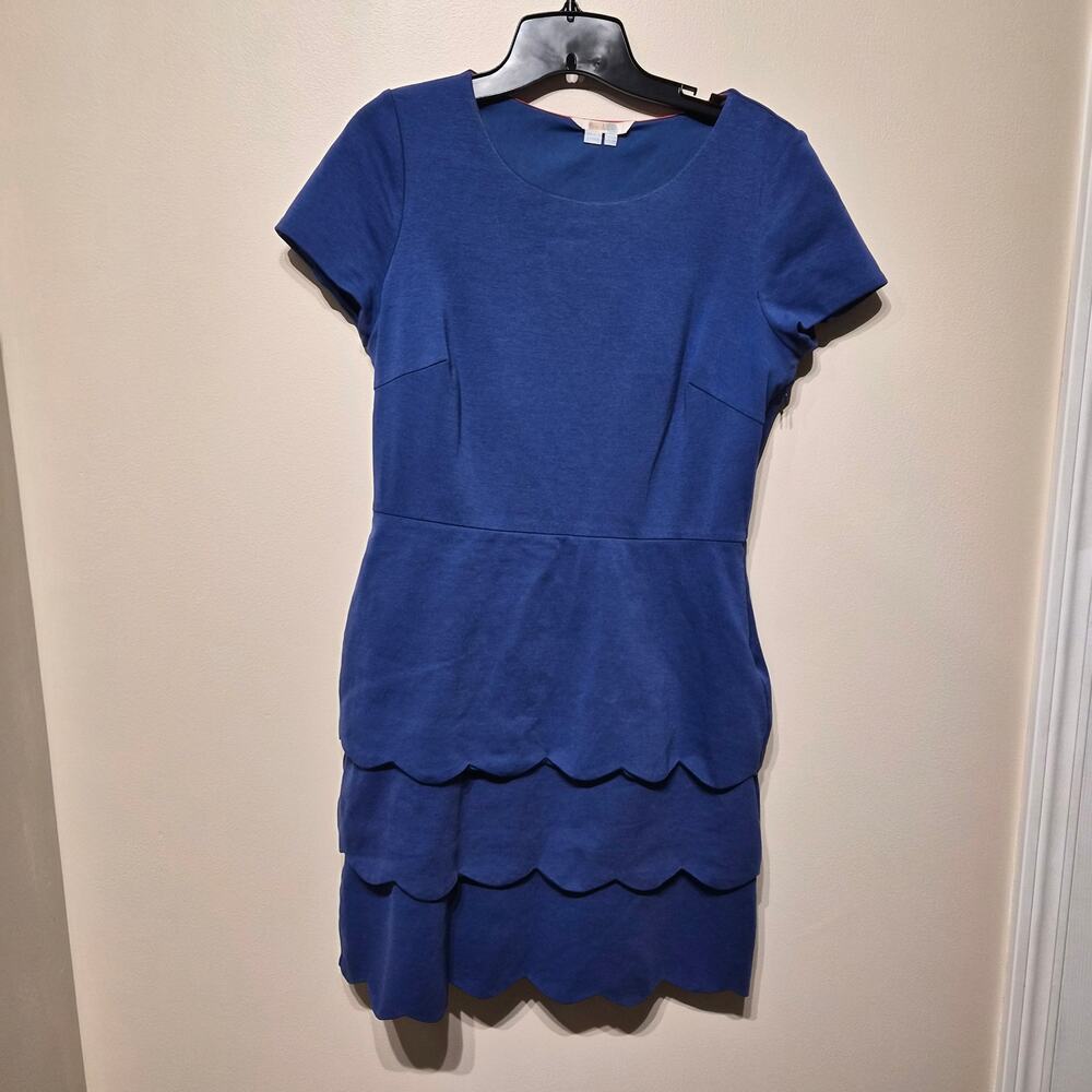 Boden 8 R Royal Blue Cotton Blend Tiered Scallop Hem Dress Short Sleeve
